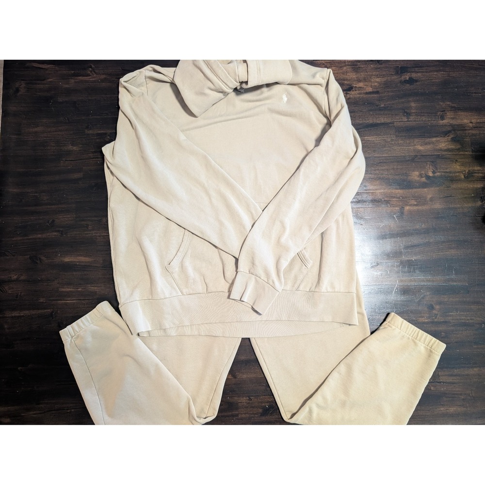 Polo Ralph Lauren Mens Beige Tracksuit Hoodie and Sweatpants Set XXL